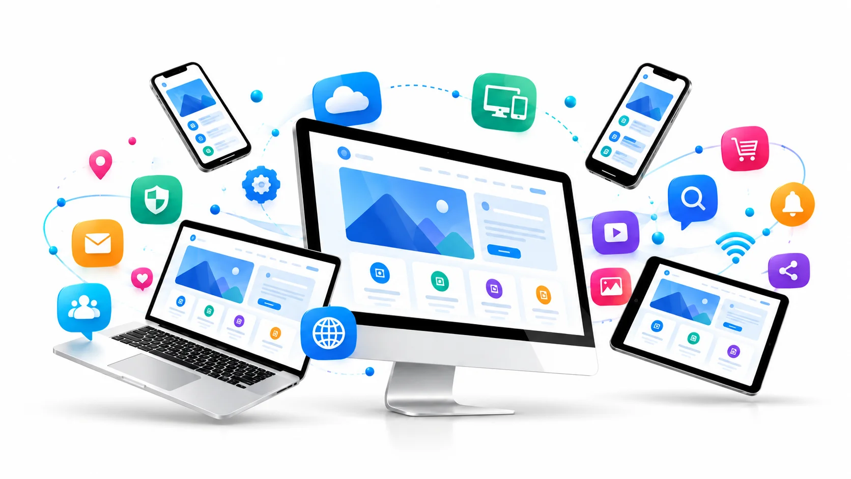 iMac displaying responsive mobile app designs
