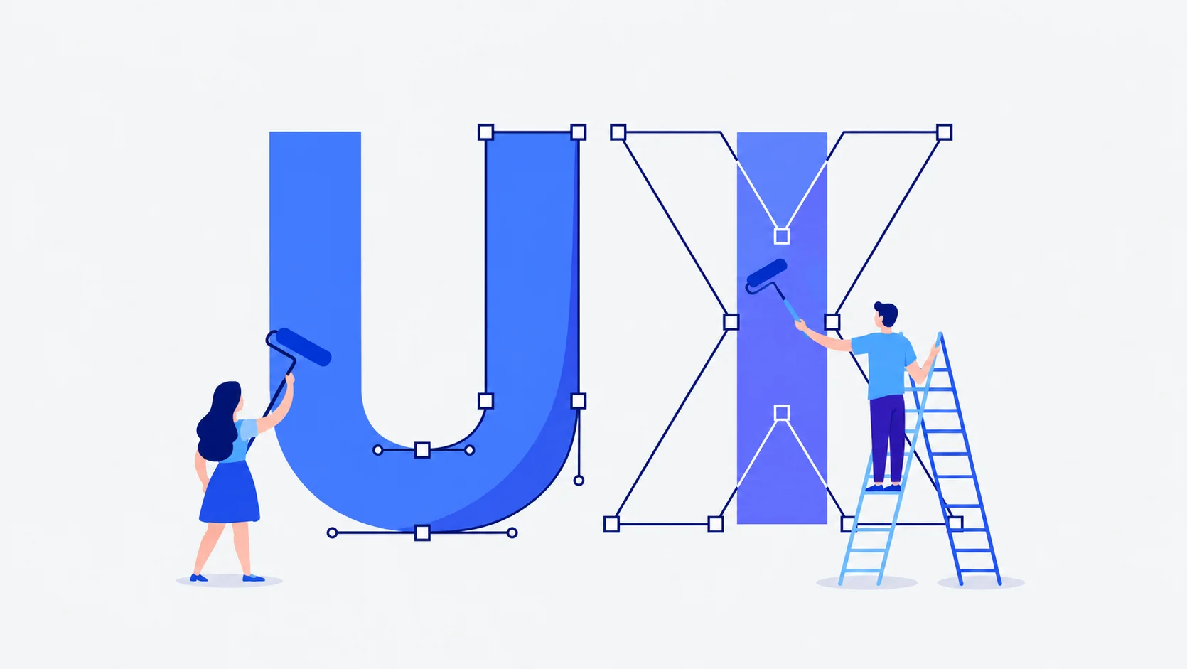 Designer with headphones working on a UI layout at a computer