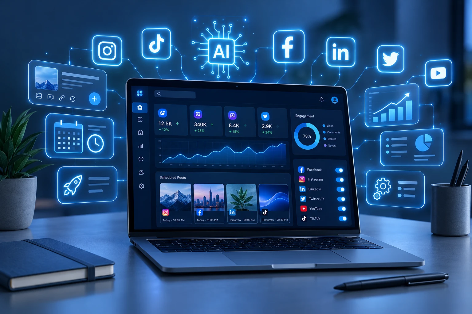 Performance analytics graphs on a laptop screen