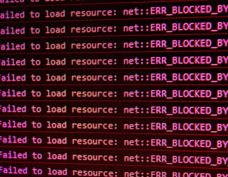 Red â€œfailed to load resourceâ€ error messages on a black screen