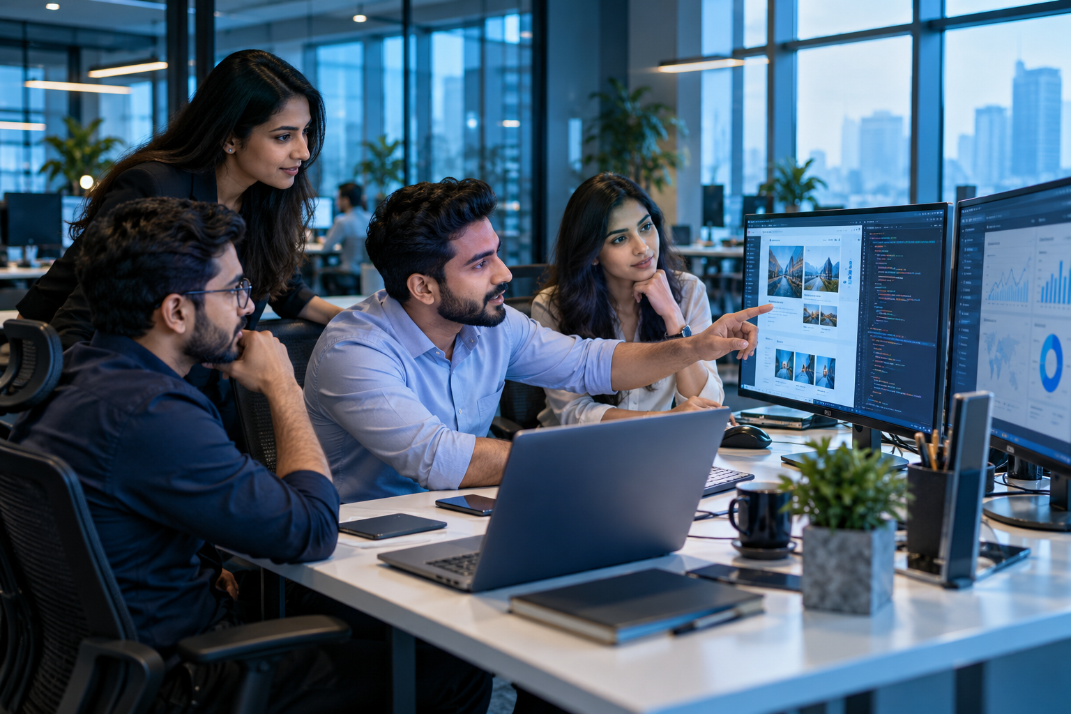 Developers Point team collaborating on client IT and digital projects at their laptops